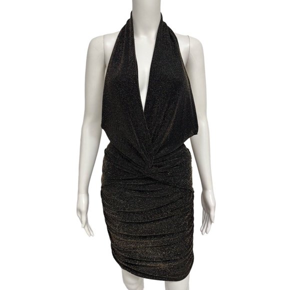 Fashion Nova Women's Sleeveless Halter Neck Black Sparkly Cocktail Dress Size XL - Picture 1 of 13